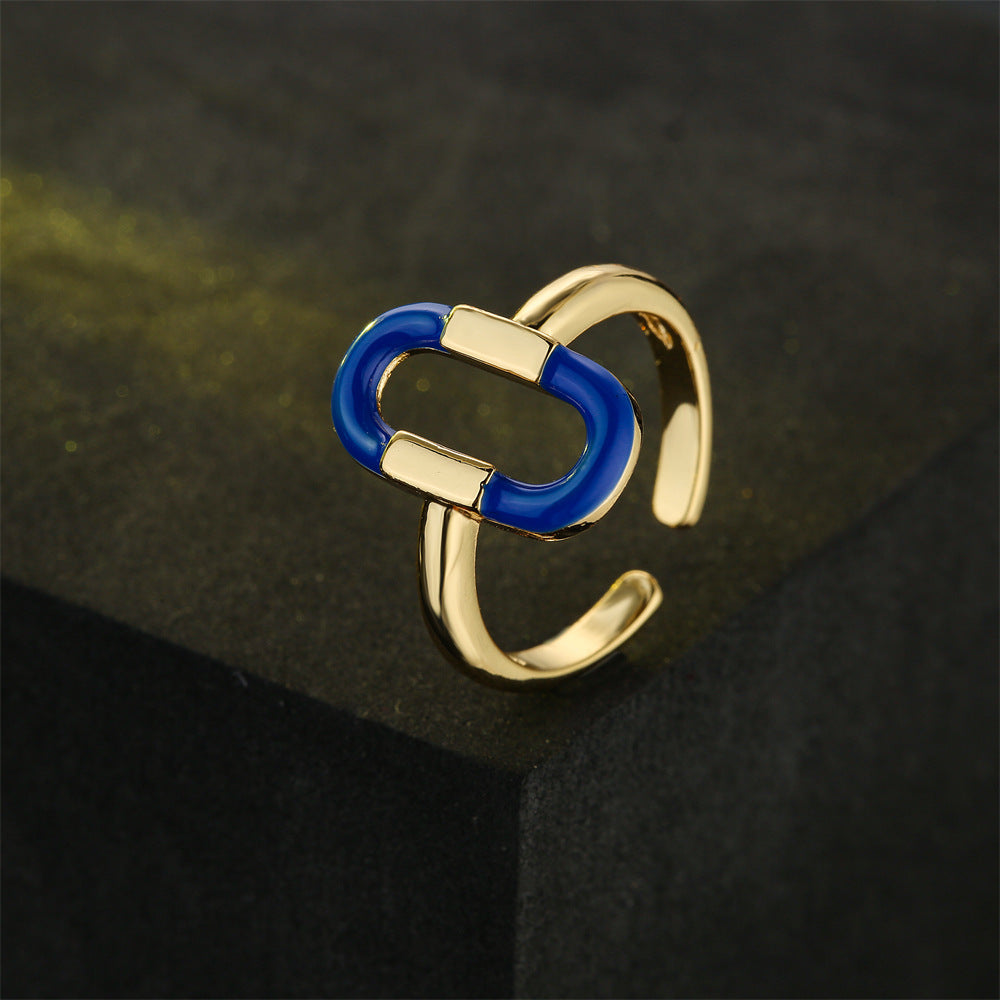 Geometric Drip Oil Micro-inlay Brass Ring for Women