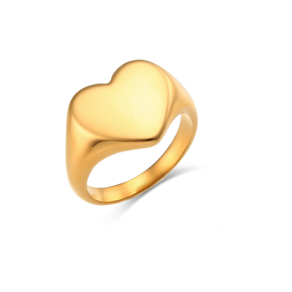 Elegant Minimalist 18K Gold Plated Stainless Steel Heart Geometric Ring for Women