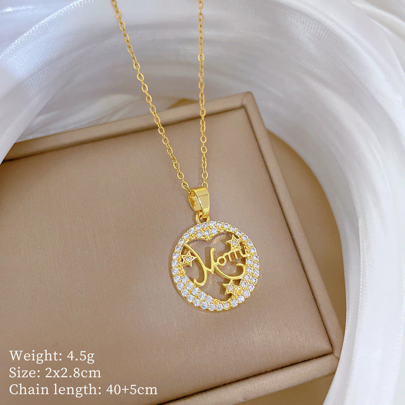 Collar de acero inoxidable con diseño de estrella estilo dibujos animados y incrustaciones de diamantes de imitación para mujer con delicada cadena de clavícula