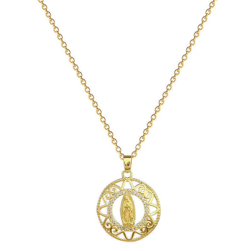 Collar Colgante Redondo Minimalista con Incrustaciones de Pedrería Completa en Cadena de Acero Inoxidable para Mujer