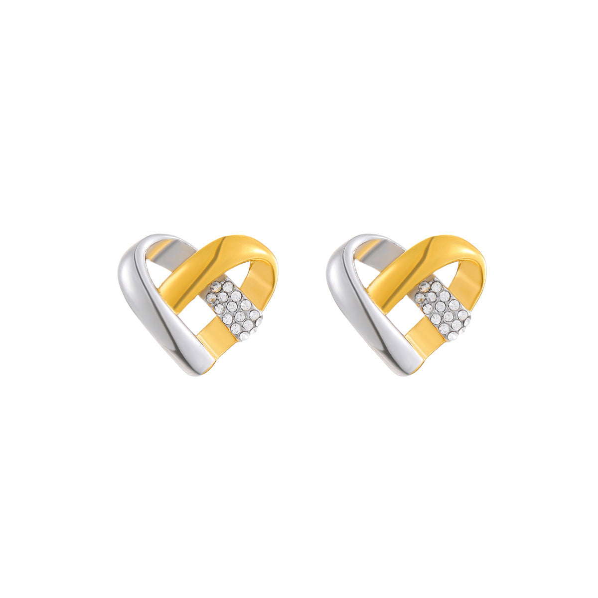 Fashionable Heart-Shaped Stainless Steel Earrings with Color-Blocking Design for Women