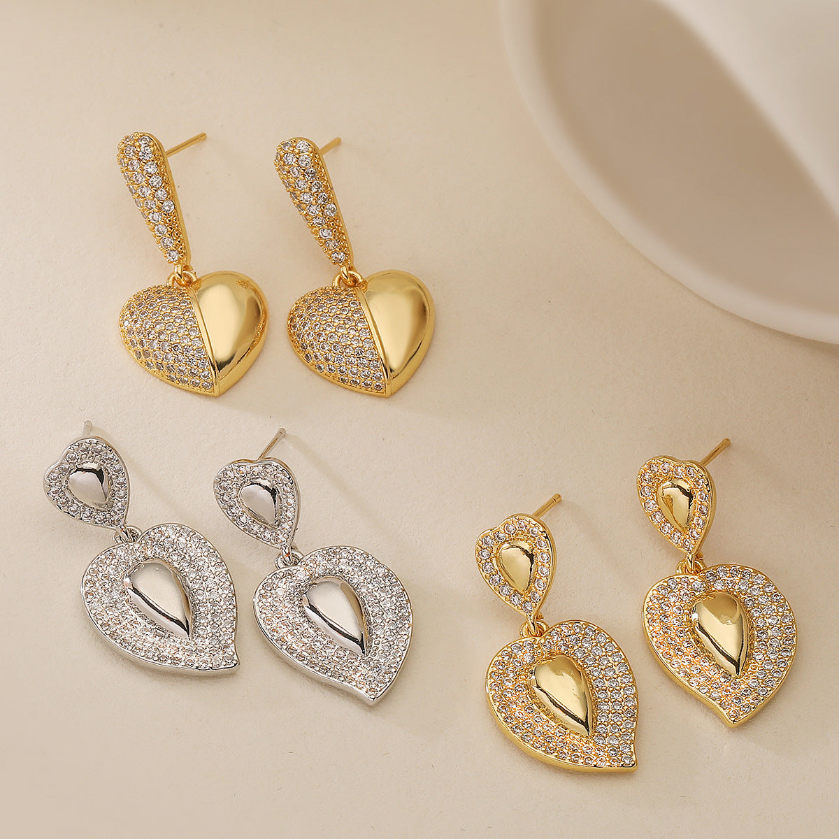Minimalist Irregular Geometric Copper Earrings with 18K Gold Plating and Zircon Accent for Women