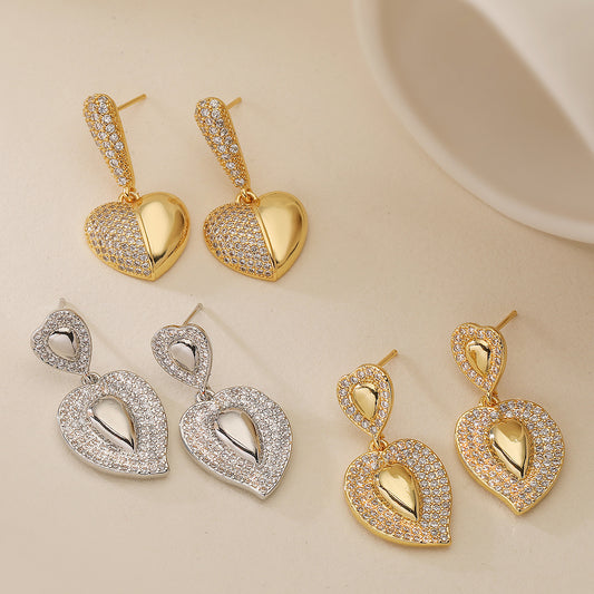 Pendientes minimalistas de cobre con geometría irregular, baño de oro de 18 quilates y acento de circonita para mujer