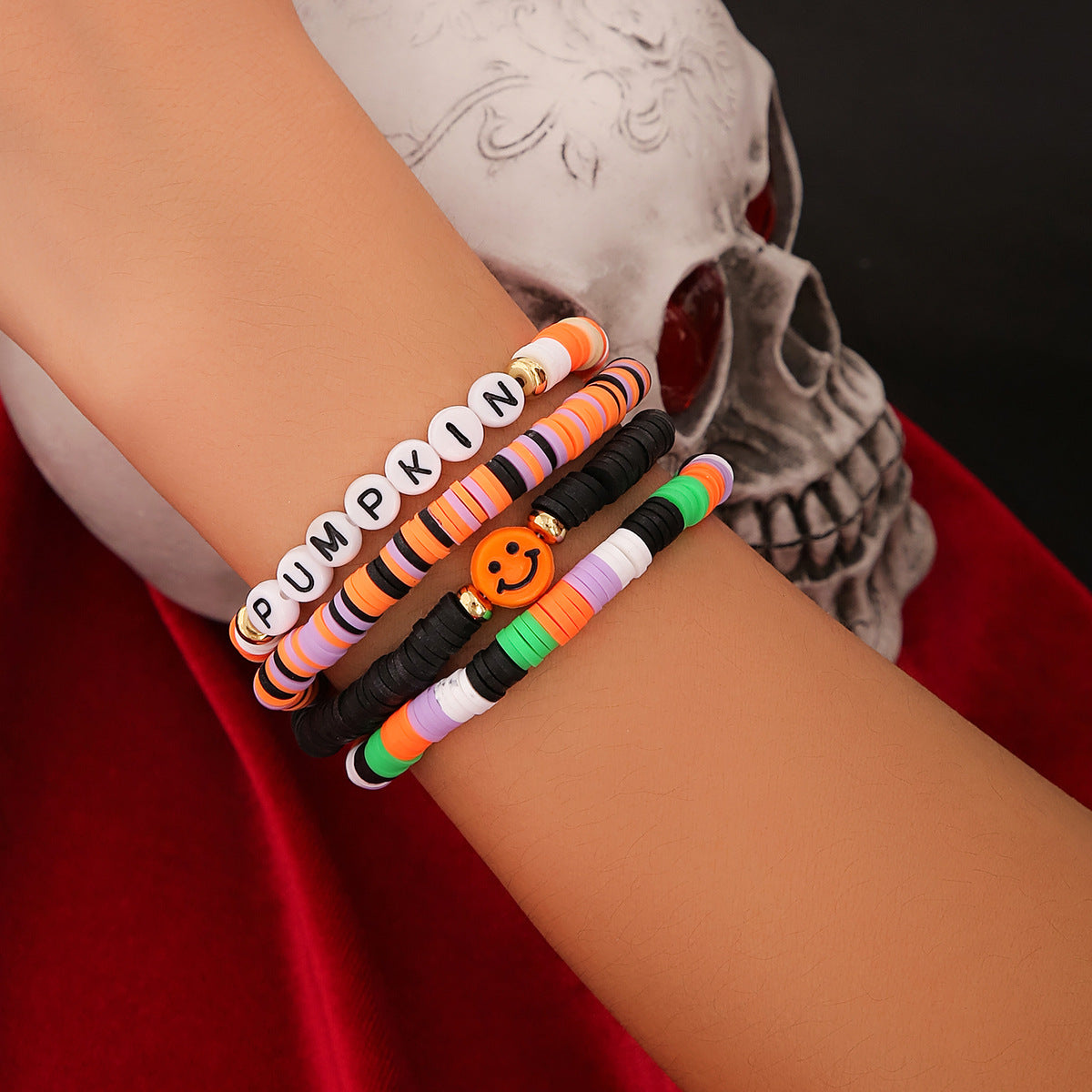 Vintage Gothic Style Letter Beaded Stretch Bracelet for Women with Acrylic Charms and Handmade Craftsmanship