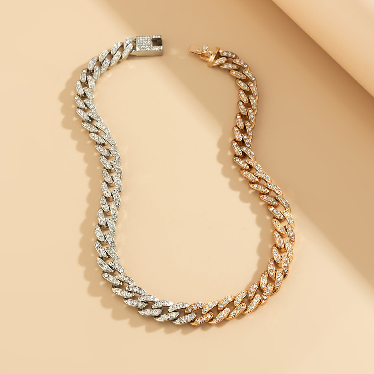 Hip-hop Punk Geometric Oval Alloy Plated Cuban Link Chain Necklace for Women