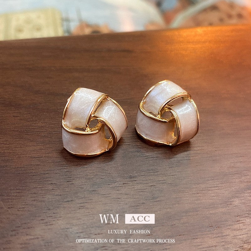 Vintage Geometric Earrings in Copper with Electroplated Finish for Women, Artistic Retro Ear Jewelry with Minimalist Luxury Appeal