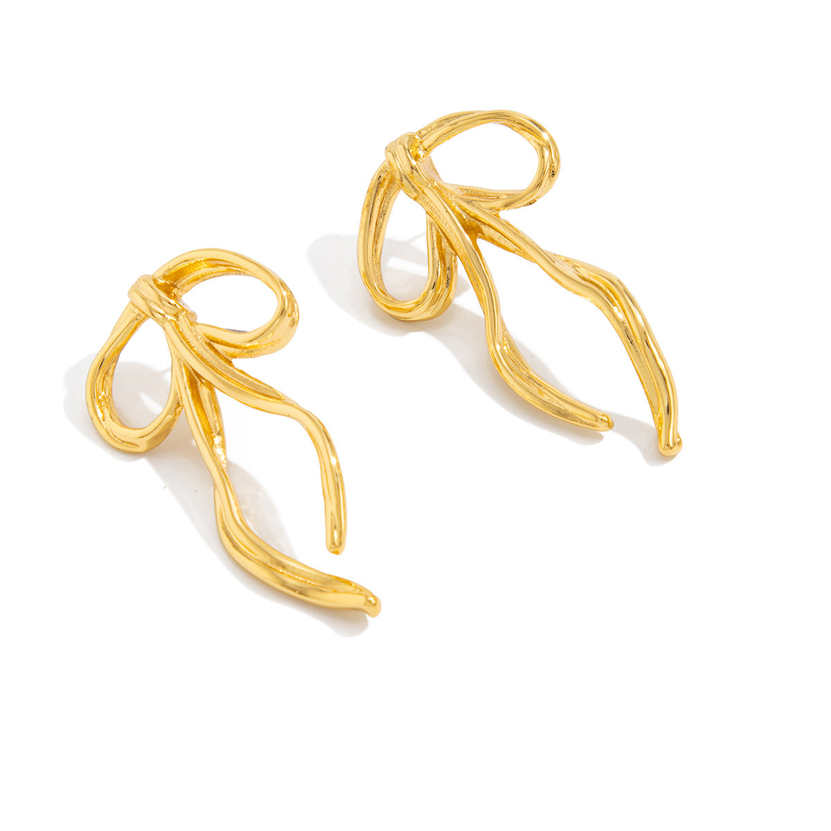 Minimalist Bow-Shaped Alloy Stud Earrings for Women with Electroplated Finish and Stainless Steel Posts