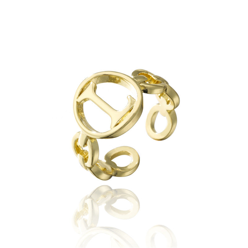 18K Gold Plated Brass Letter Open Ring for Women
