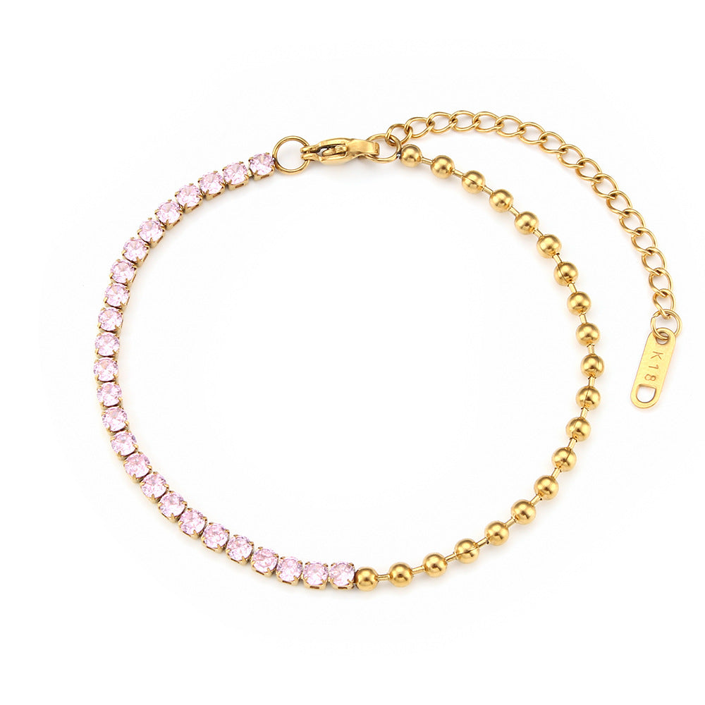 Elegante pulsera de eslabones cubanos geométricos de acero inoxidable con detalles de diamantes de imitación y acabado chapado para mujer