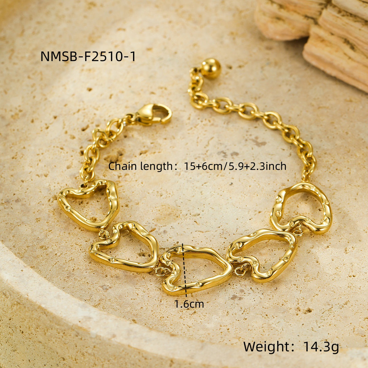 Minimalist Cool-Tone Irregular Hollow Heart OT Clasp Bracelet for Women Stainless Steel Plated Bracelet for Daily Wear and Office Use