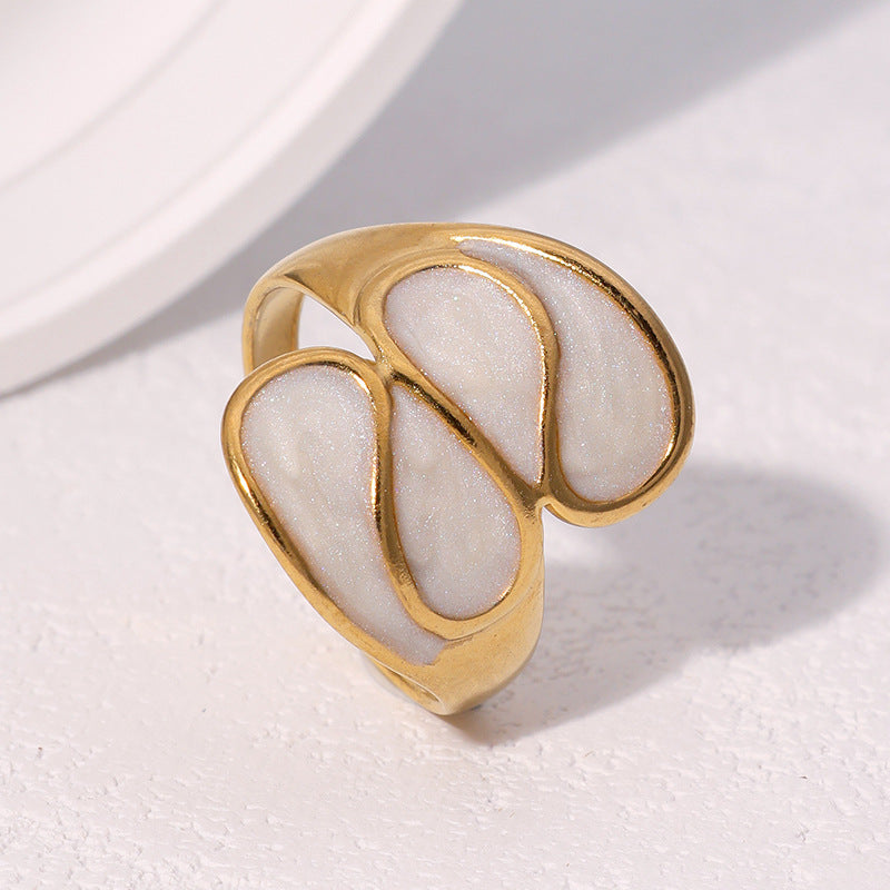 Anello geometrico minimalista placcato in acciaio inossidabile da donna con fascia aperta regolabile e finitura color oro 18K