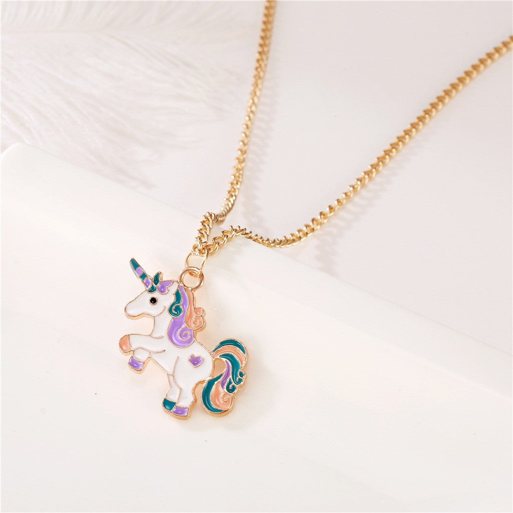 Collar con Colgante de Unicornio de Dibujos Animados para Niñas, Collar de Aleación con Acabado de Esmalte, Joyería Infantil Estilo Princesa