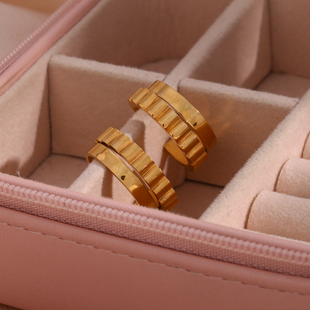 Orecchini a Cerchio da Donna a Forma di C a Doppio Strato con Ingranaggi, Placcati in Acciaio Inossidabile, Geometrici, Stile Vintage