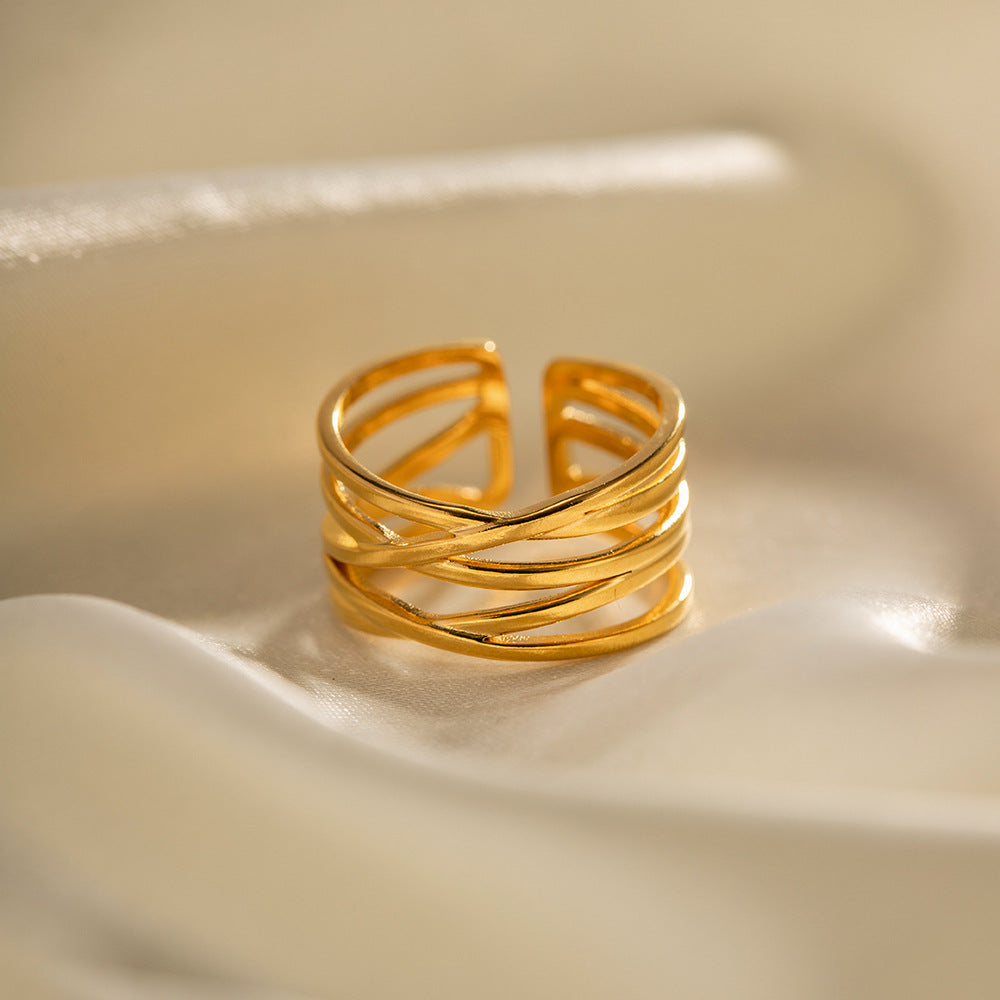 Anillo minimalista de acero inoxidable con diseño geométrico y chapado en oro de 18 quilates para mujer, banda apilable hipoalergénica
