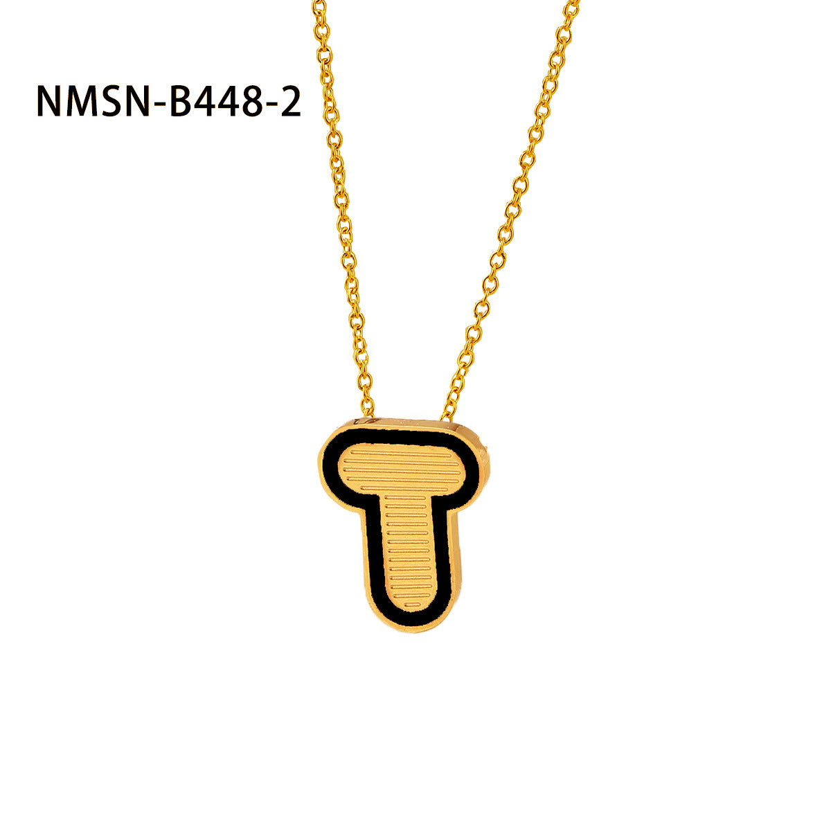 Collana con pendente a forma di lettera minimalista in acciaio inossidabile placcato oro 18 carati e dettagli in smalto da donna
