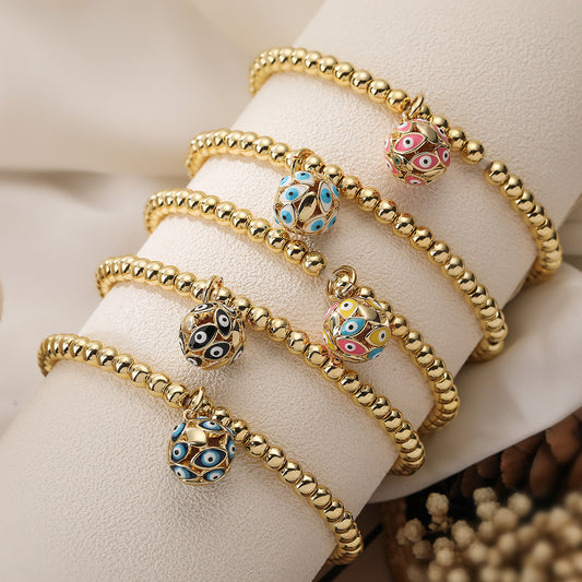 Minimalist Evil Eye Pendant Bracelet for Women in Copper with Gold Plating and Enamel Finish
