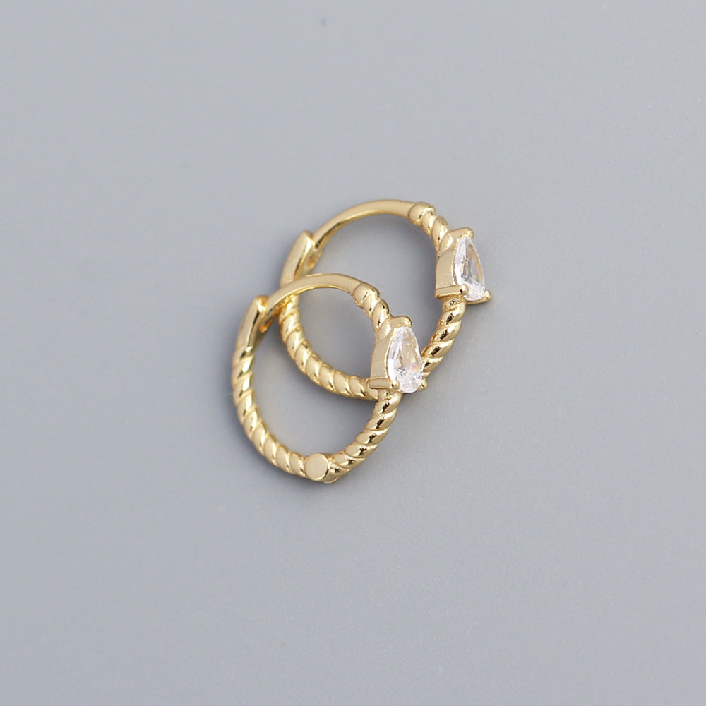 Minimalist 925 Sterling Silver Geometric Teardrop Rope Hoop Earrings for Women