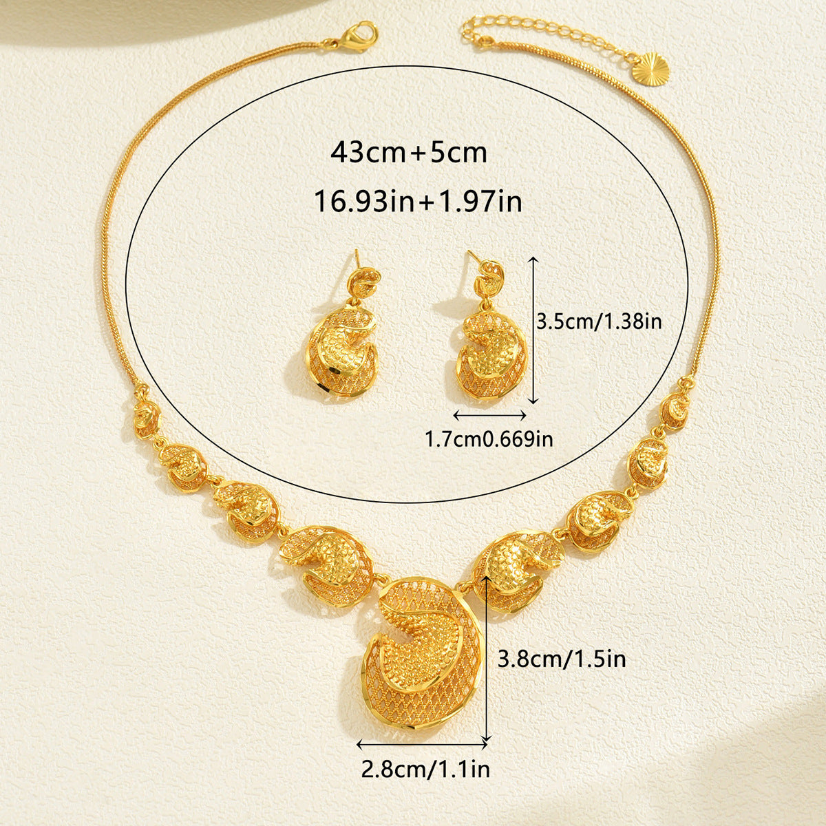 Light Luxury Geometric 18K Gold Plated Alloy Necklace and Earring Set for Women