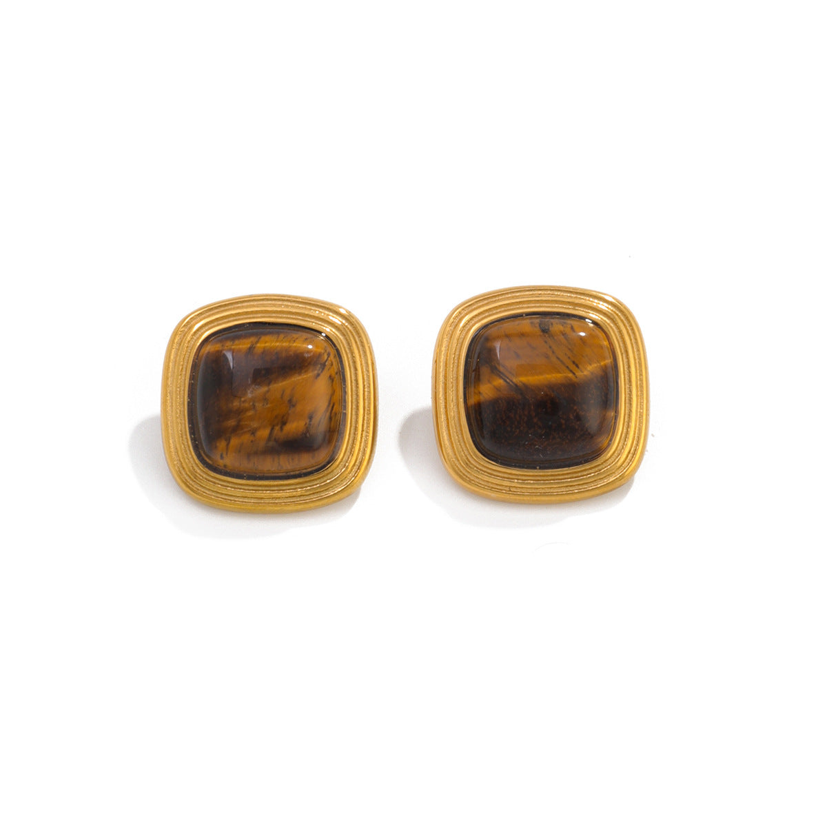 Vintage 18K Gold Plated Stainless Steel Square Geometric Earrings for Women