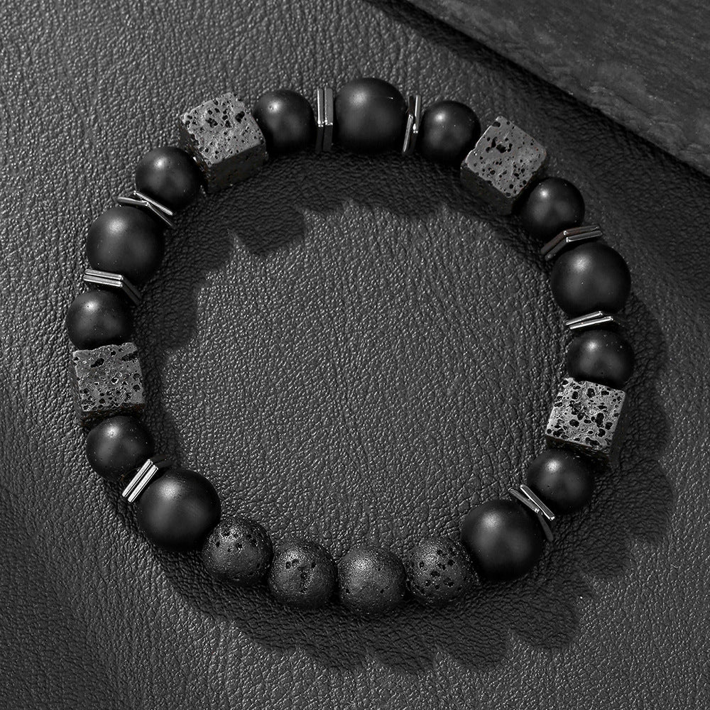 Round Natural Stone Beaded Bracelet with Green Aventurine and Black Agate for Unisex