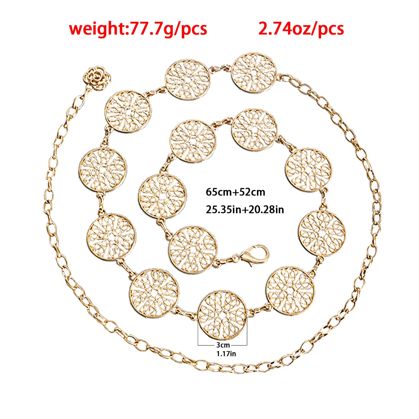 Punk Style Leaf-Shaped Metal Waist Chain for Women with Hook Closure Minimalist Decorative Thin Belt