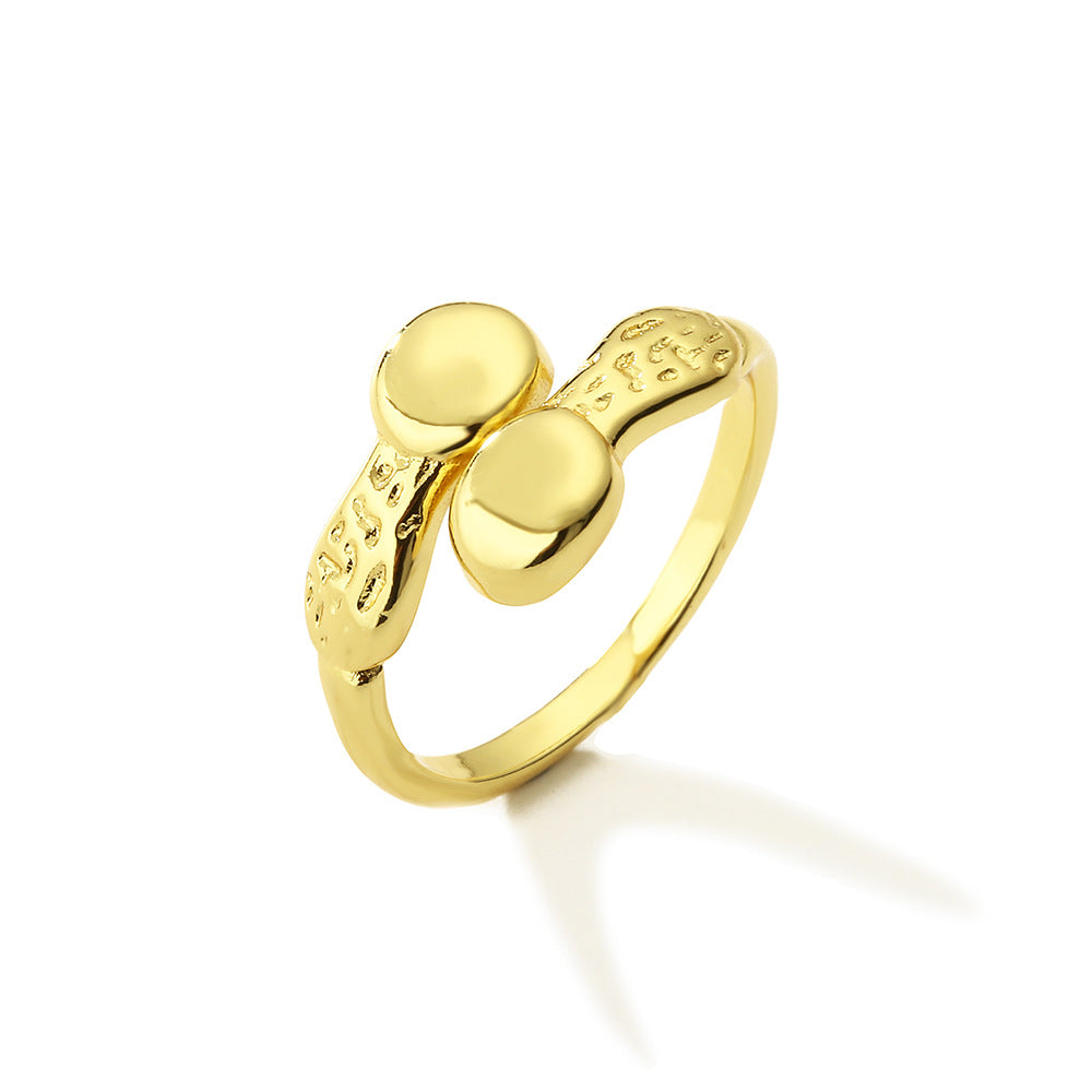 Anello Minimalista Geometrico in Rame con Placcatura in Oro Vero e Intarsio di Zirconi, Fascia Regolabile Impilabile da Donna