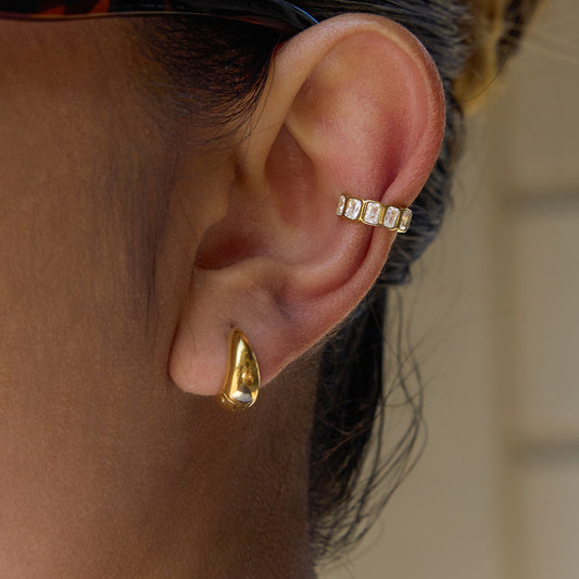 Orecchini a clip geometrici in acciaio inossidabile con zirconia per donna, finitura placcata, gioielli di lusso minimalisti e alla moda