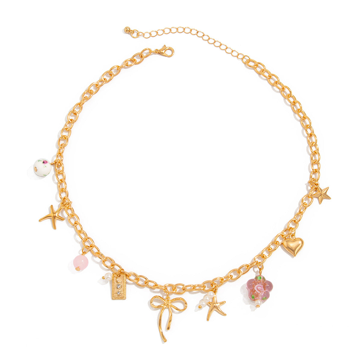 Collana con ciondolo floreale e a forma di stella, minimalista, con charm in lega placcata oro e frange delicate da donna