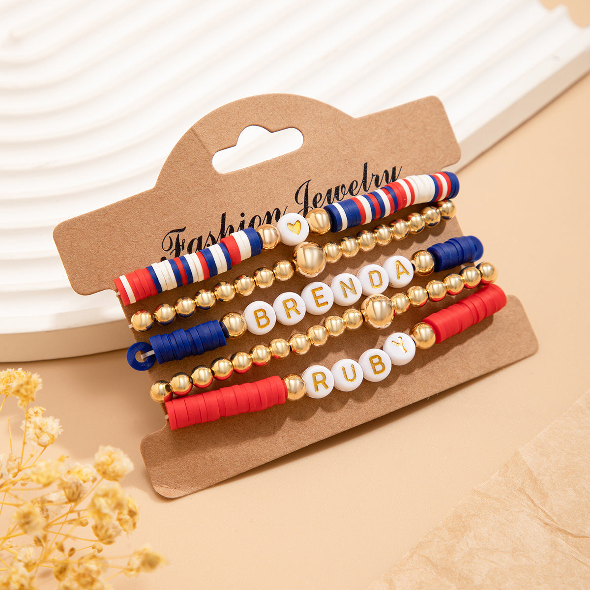 Colorful Resin Letter Star Geometric Beaded Bracelet Set for Women