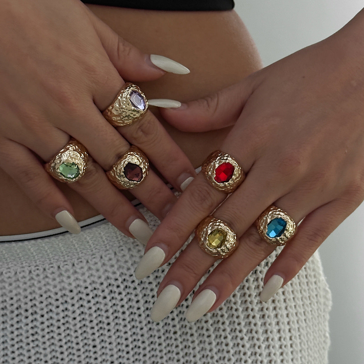 Vintage Geometric Ring with Alloy Base and Acrylic Rhinestone Inlay, Electroplated Finish for Women