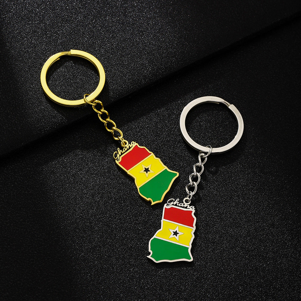 Portachiavi con Ciondolo Vintage in Stile Etnico Smaltato Ghana in Acciaio al Titanio per Uomo e Donna