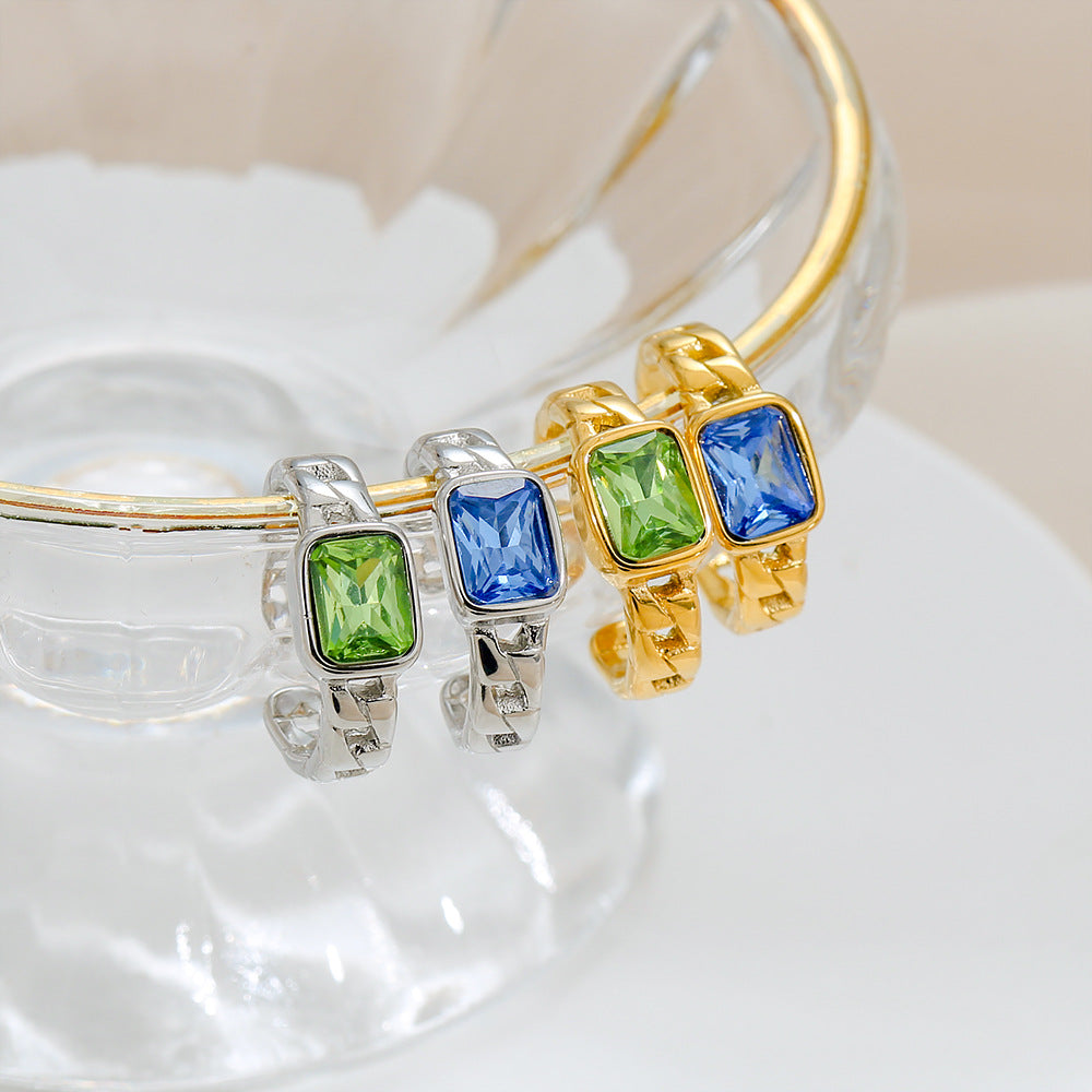 Anello regolabile da donna in acciaio al titanio con zuccherino blu verde aperto, forma geometrica, stile naturale, gioielli minimalisti