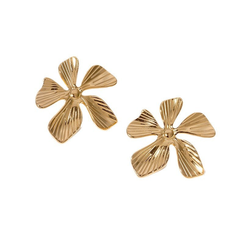 Orecchini da donna minimalisti in acciaio inossidabile a motivo floreale placcati oro 18K