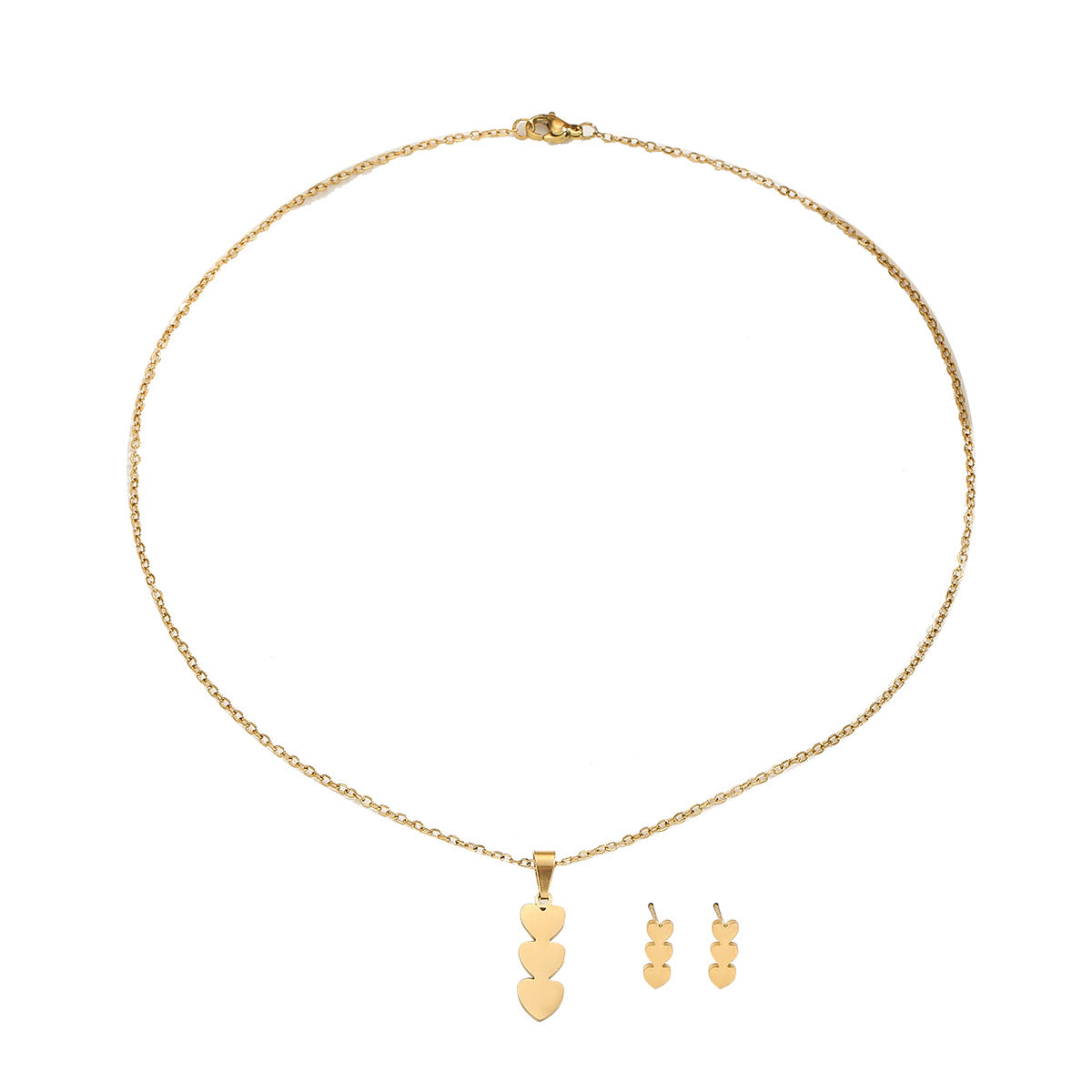 Conjunto de collar y pendientes chapados en cobre con forma de corazón minimalista y borlas para mujer