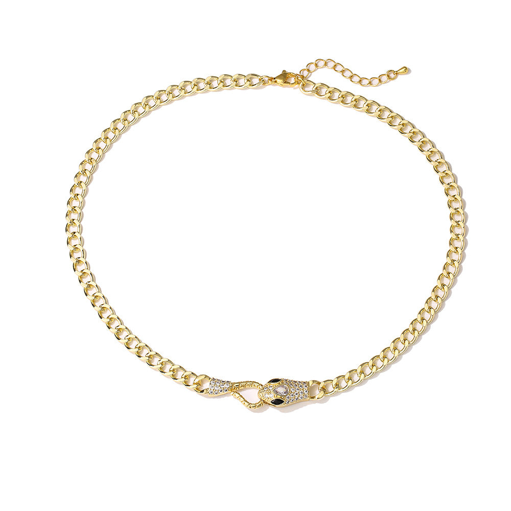 Collana minimalista geometrica serpente da donna in rame con placcatura in oro 18 carati e intarsio di zirconi