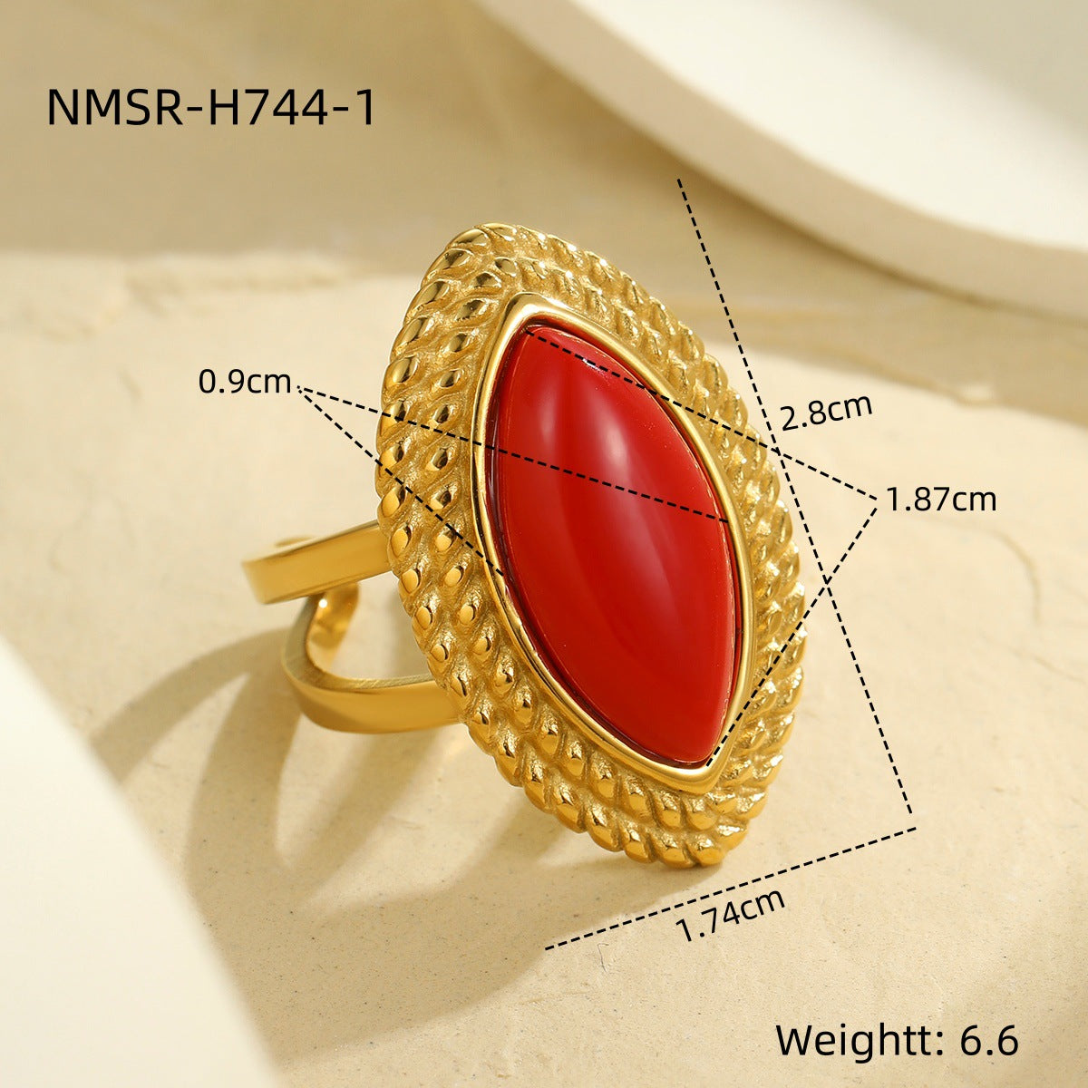 Anello regolabile aperto da donna in acciaio inossidabile placcato oro 18 carati con taglio marquise geometrico di lusso