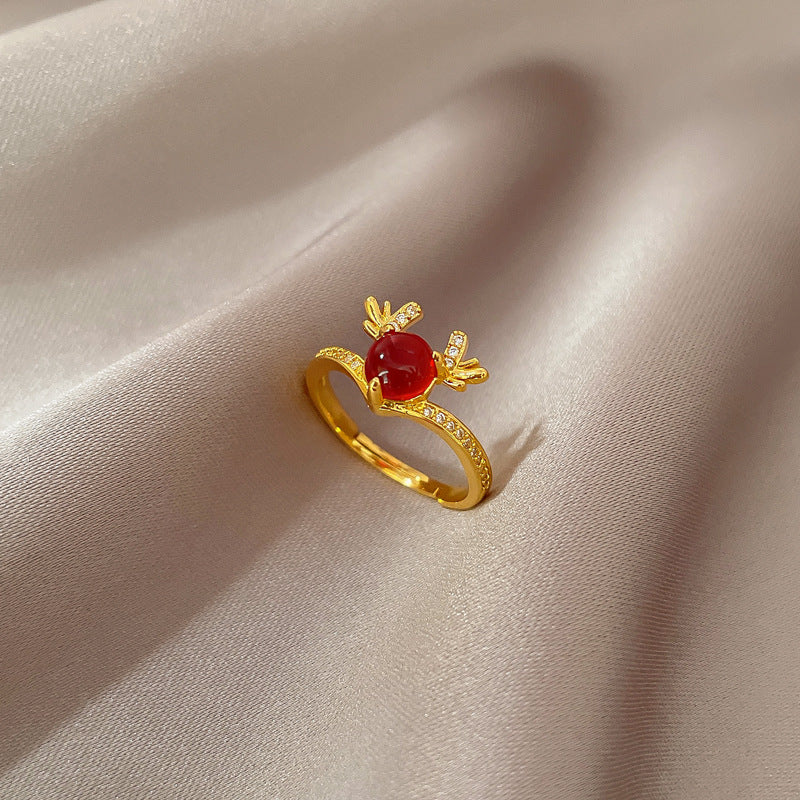 Minimalist Sweet Geometric Round Brass Plated Rhinestone Ring for Women and Men