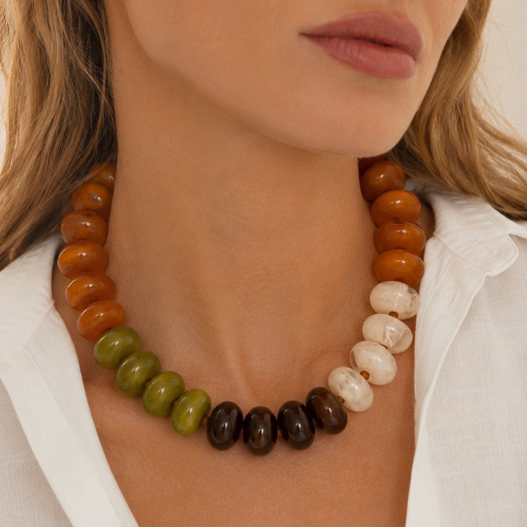 Bohemian Vintage Geometric Gradient Resin Beaded Necklace for Women