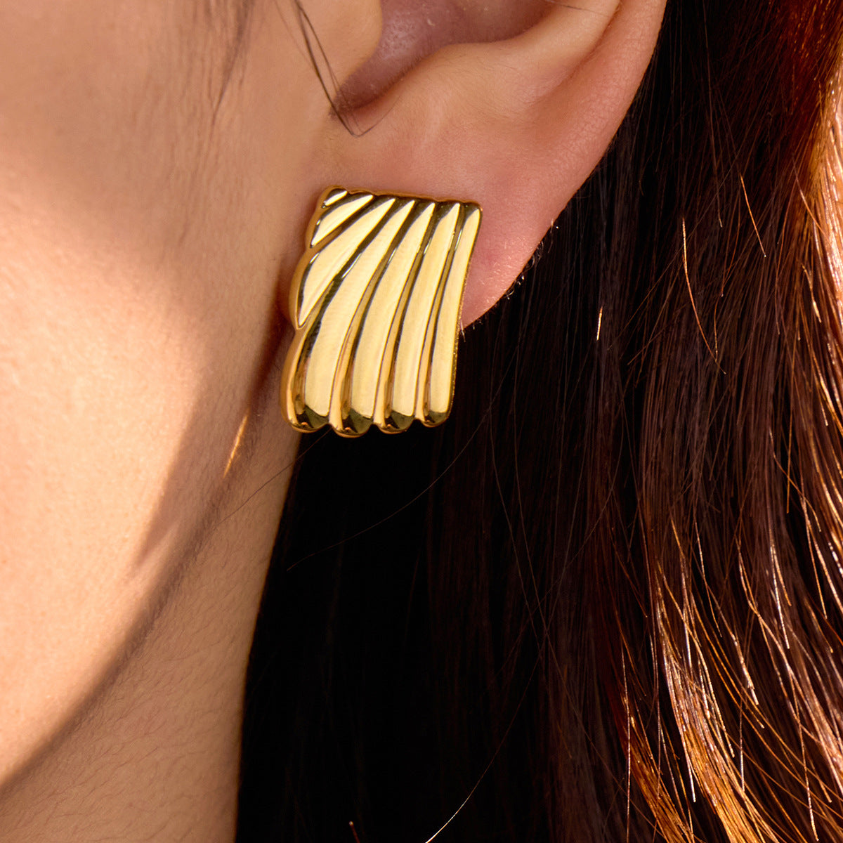 Pendientes minimalistas de acero inoxidable con diseño geométrico para mujer, con acabado chapado y estilo moderno de oficina