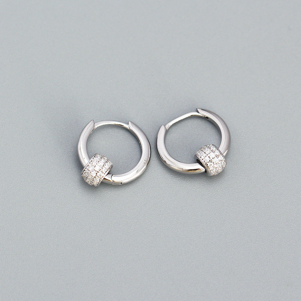 Sweet 925 Sterling Silver Geometric Lucky Bead Hoop Earrings for Women