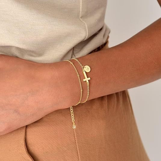 Minimalist Sweet Stainless Steel Plated Cross Letter Charm Bracelet for Women