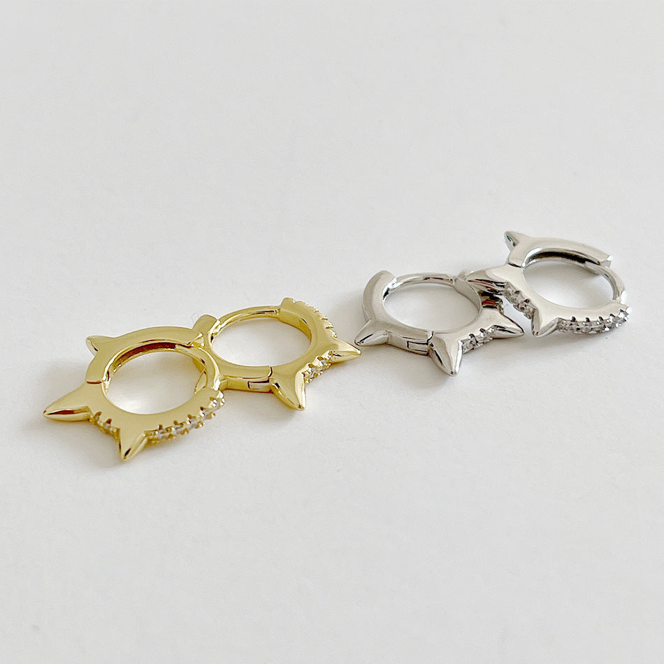 Minimalist Star-Shaped S925 Sterling Silver Ear Cuffs with Rhinestone Inlay and Handcrafted Finish