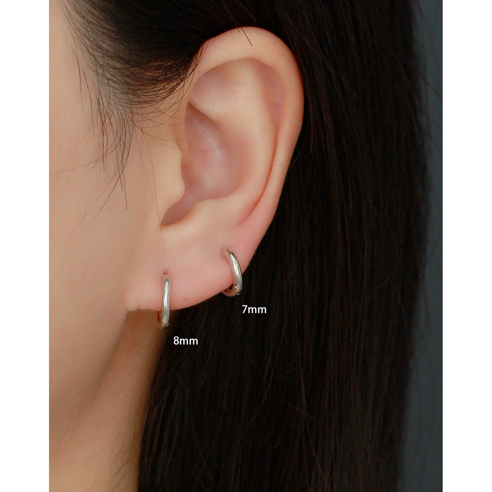 Pendientes de aro redondos geométricos pulidos de plata de ley 925 minimalistas unisex