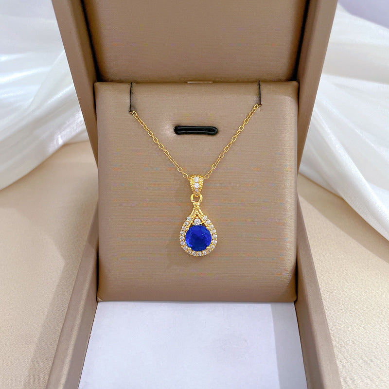 Collar de lujo unisex con cadena para labios de acero titanio con incrustaciones de diamantes de imitación geométricos