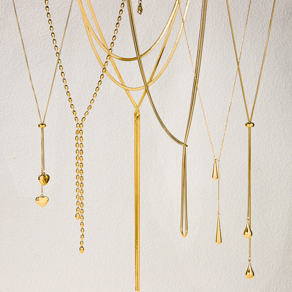 Collana da donna a Y geometrica in acciaio inossidabile placcato in titanio, stile lusso minimalista alla moda