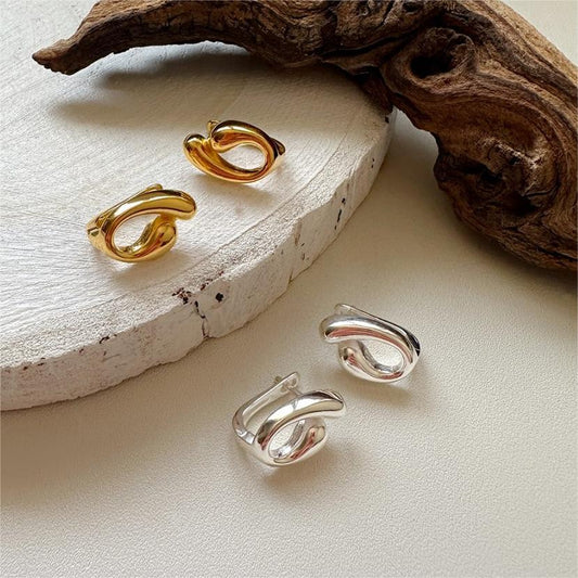Minimalist Geometric Arc-Shaped 925 Sterling Silver Ear Studs with Plated Finish