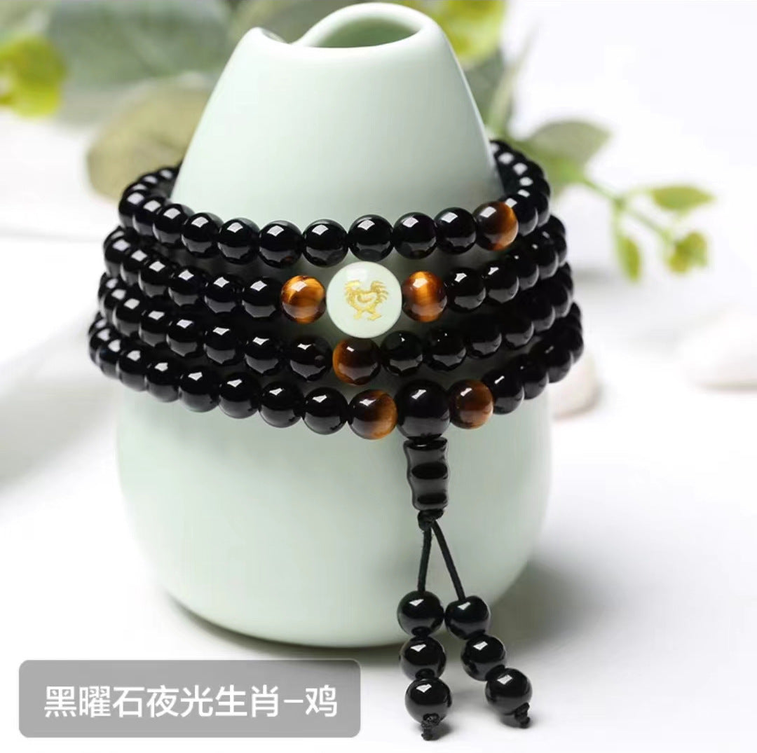 Glow-in-the-Dark Round Animal Synthetic Stone Bracelet Unisex