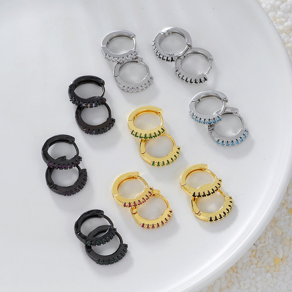 Minimalist Geometric Round Micro-Paved Cubic Zirconia Brass Hoop Earrings