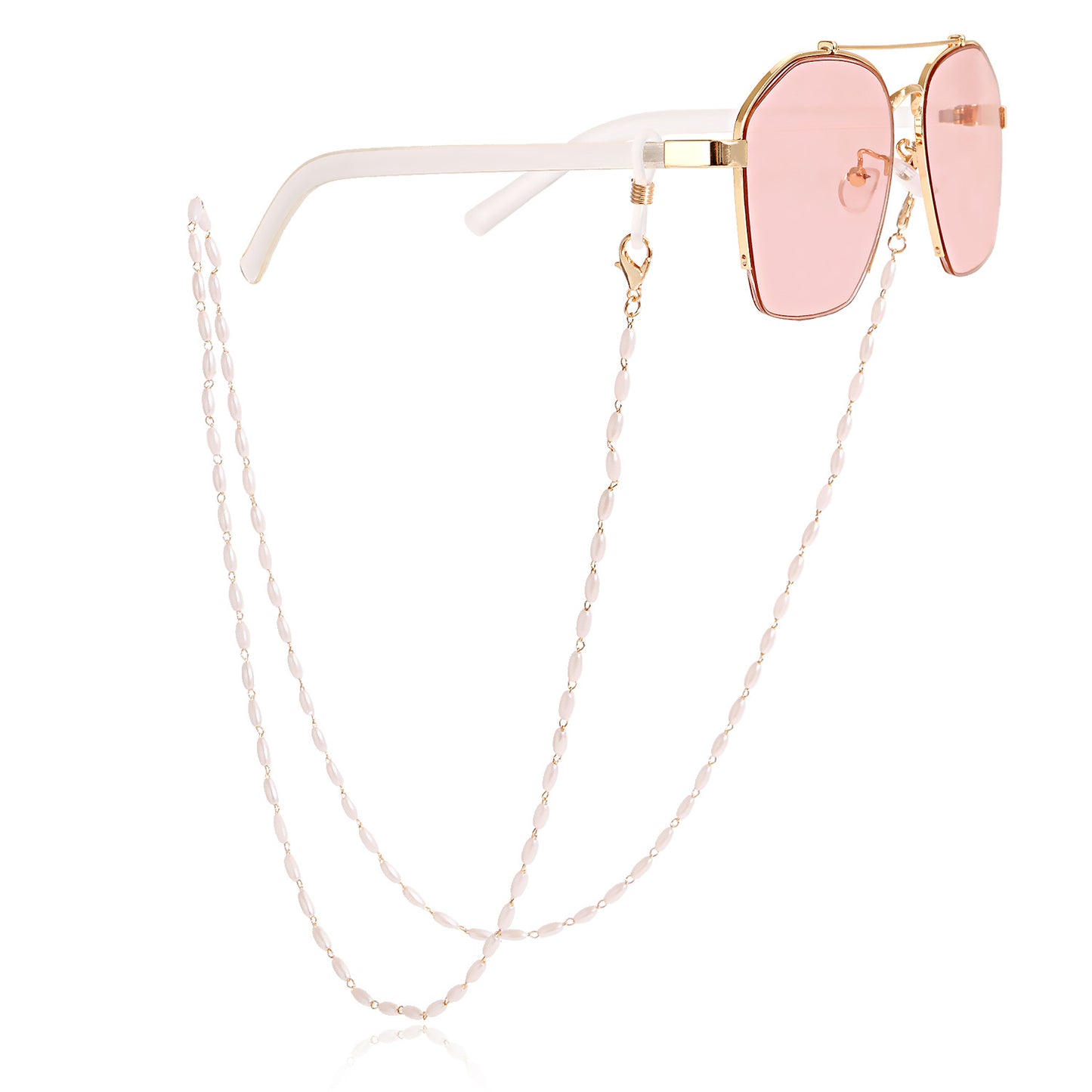 Casual Geometric Alloy Chain with Pearl and Crystal Inlay for Mask and Glasses