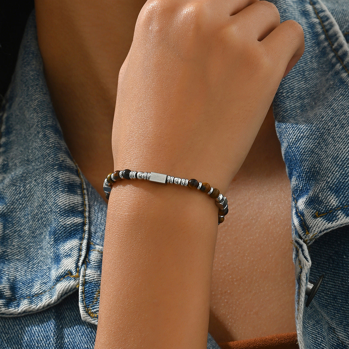 Pulsera de Cuentas Geométricas Estilo Vintage para Mujeres y Hombres Hecha de Piedra Natural Diseño Tejido a Mano Accesorio de Moda Unisex